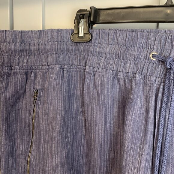 Athleta Cabo Women Pants 26 Sz 3XL Blue Linen Texture Wide Leg Elastic Pull On - Picture 3 of 5